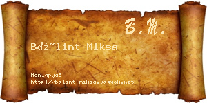 Bálint Miksa névjegykártya